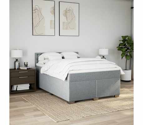 vidaXL Box Spring Bed with Mattress Dark Grey Queen Fabric