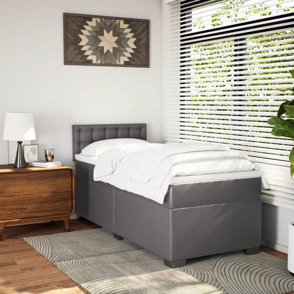vidaXL Boxspring met matras kunstleer grijs 80x200 cm afbeelding