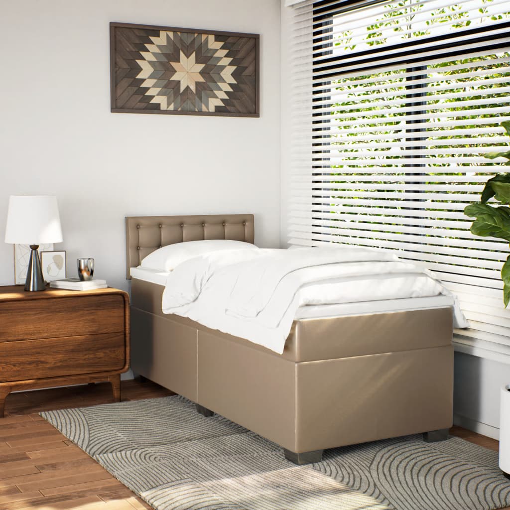 vidaXL Boxspring met matras kunstleer cappuccinokleurig 80x200 cm afbeelding