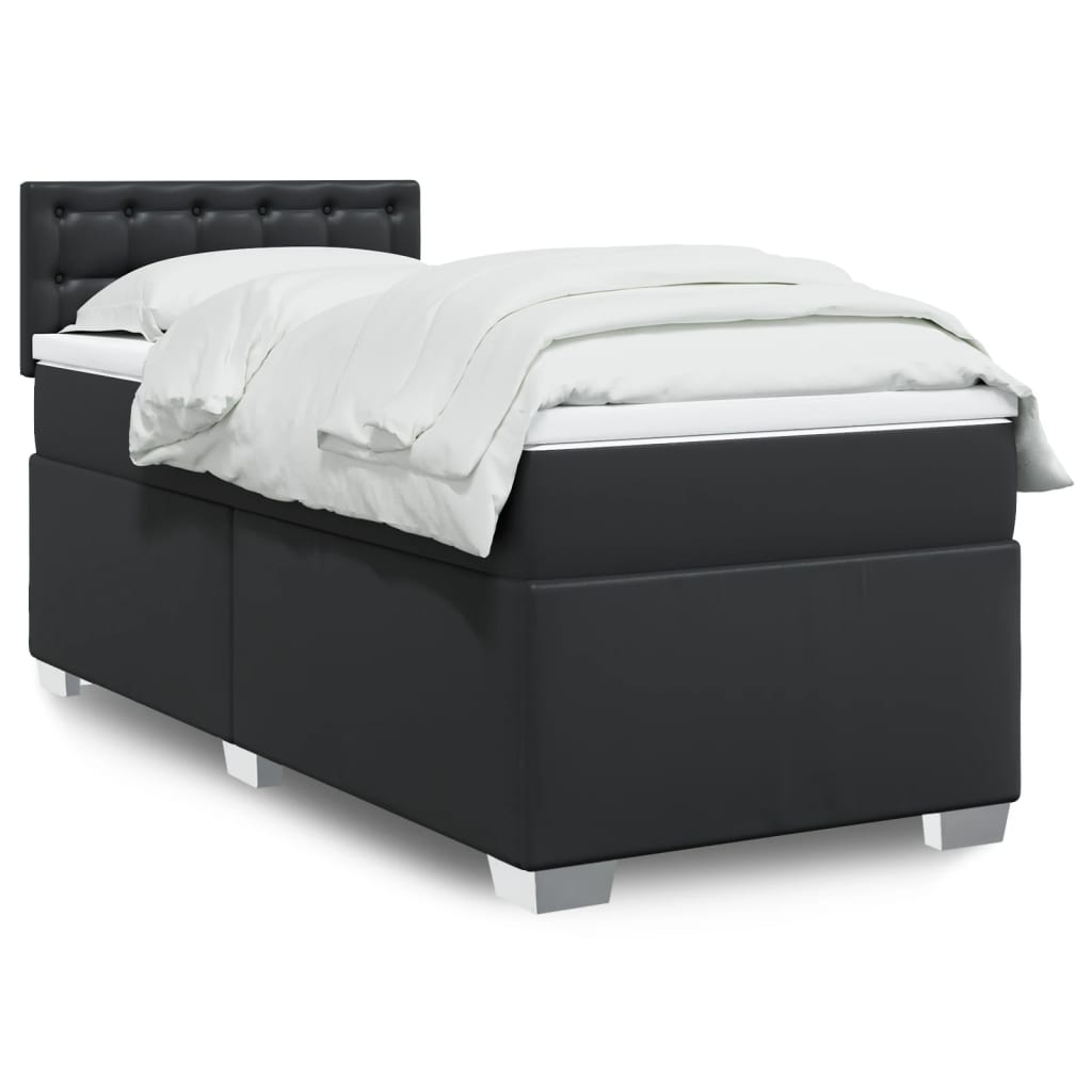 vidaXL Pat box spring cu saltea, negru, 90x190 cm, piele ecologică