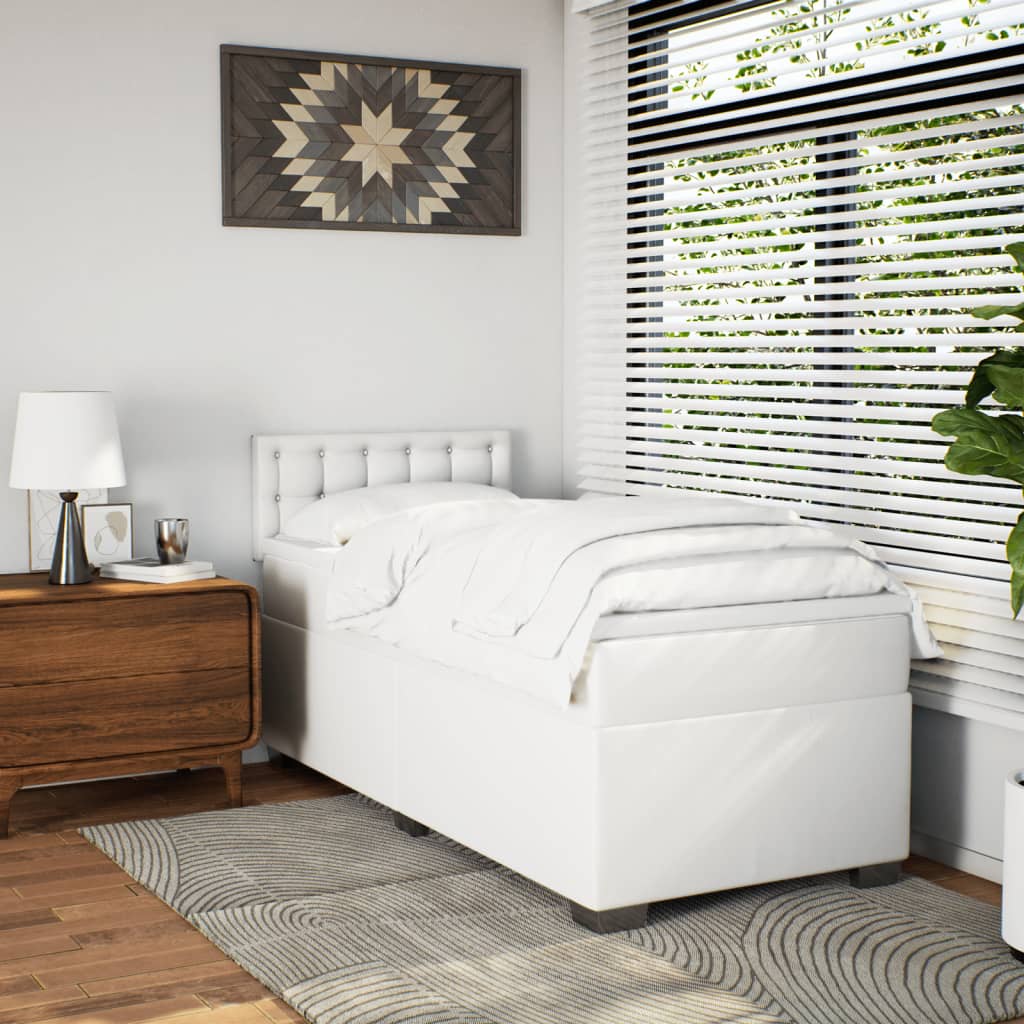 vidaXL Boxspring met matras kunstleer wit 90x190 cm afbeelding
