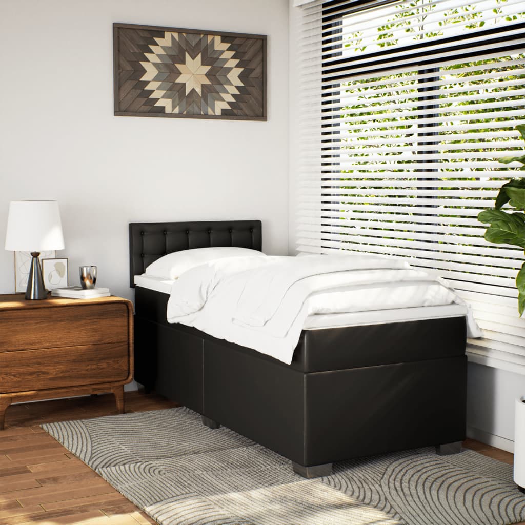vidaXL Boxspring met matras kunstleer zwart 90x200 cm afbeelding