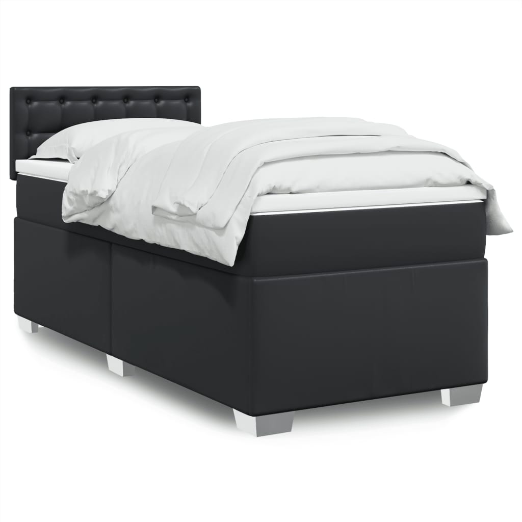 vidaXL kontinentalseng med madras 90x200 cm kunstlæder sort