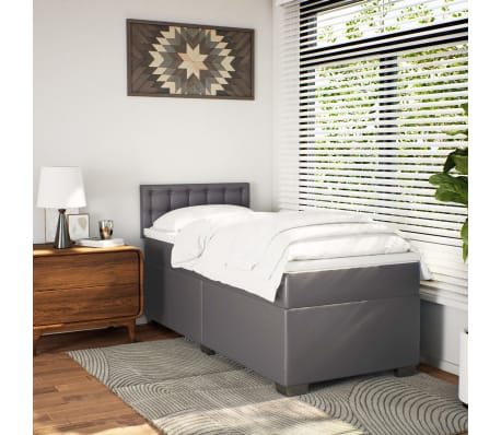 vidaXL Sommier &agrave; lattes de lit avec matelas Gris 90x200 cm Similicuir