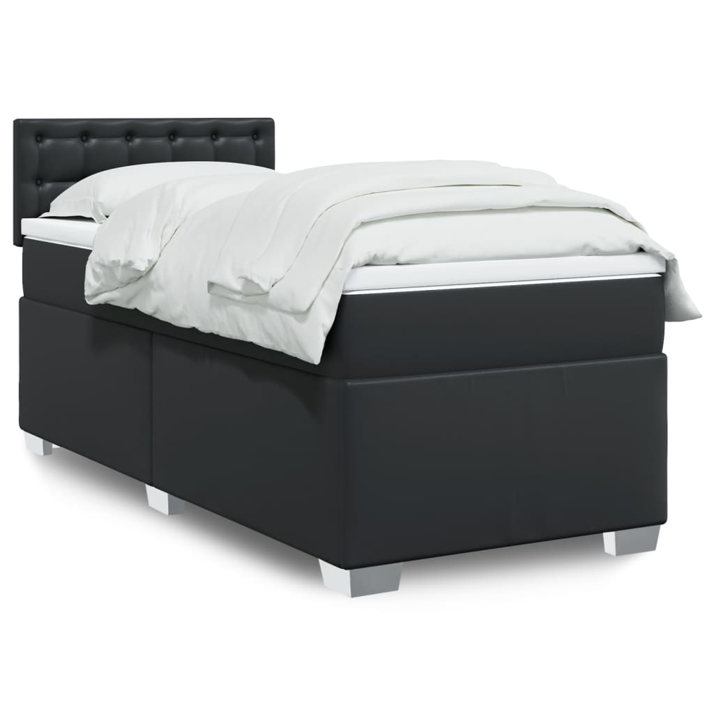 Kontinentalseng 100 x 200 cm med madras og topmadras - sort kunstlæder