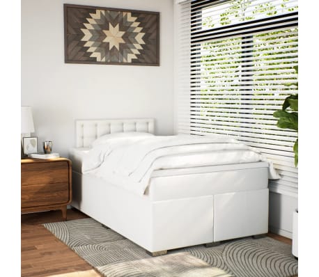 vidaXL Κρεβάτι Boxspring με Στρώμα Λευκό 120x190εκ.από Συνθετικό Δέρμα