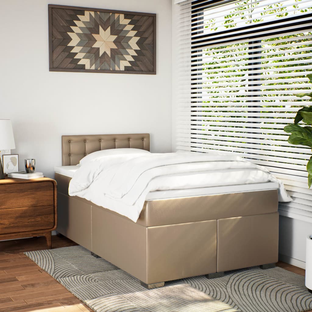 vidaXL Boxspring met matras kunstleer cappuccinokleurig 120x190 cm afbeelding