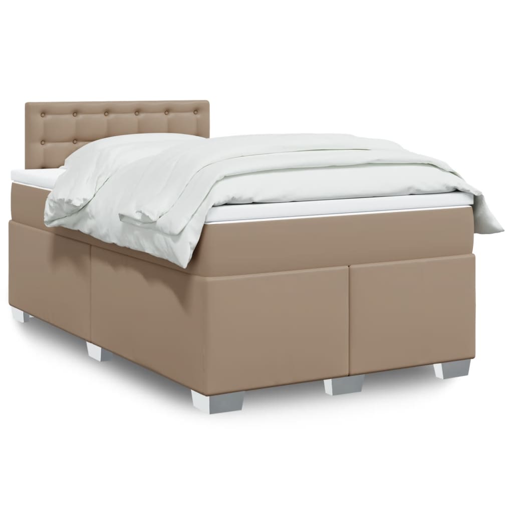 vidaXL Pat box spring cu saltea, cappuccino, 120x190cm piele ecologică