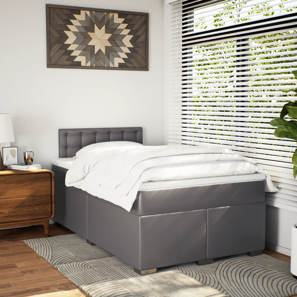 vidaXL Boxspring met matras kunstleer grijs 120x200 cm afbeelding