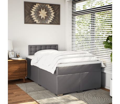 vidaXL Боксспринг легло с матрак, сиво, 120x200 см, изкуствена кожа