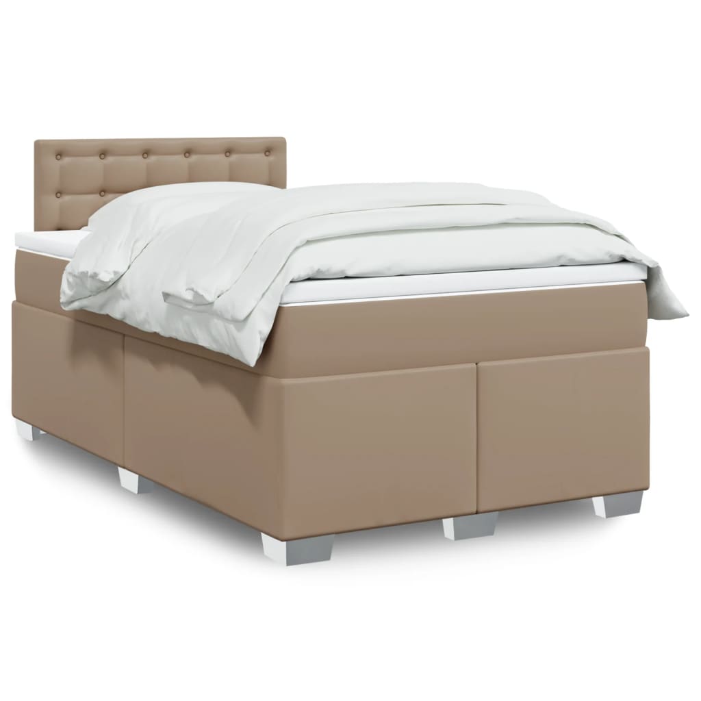 vidaXL Pat box spring cu saltea, cappuccino, 120x200cm piele ecologică