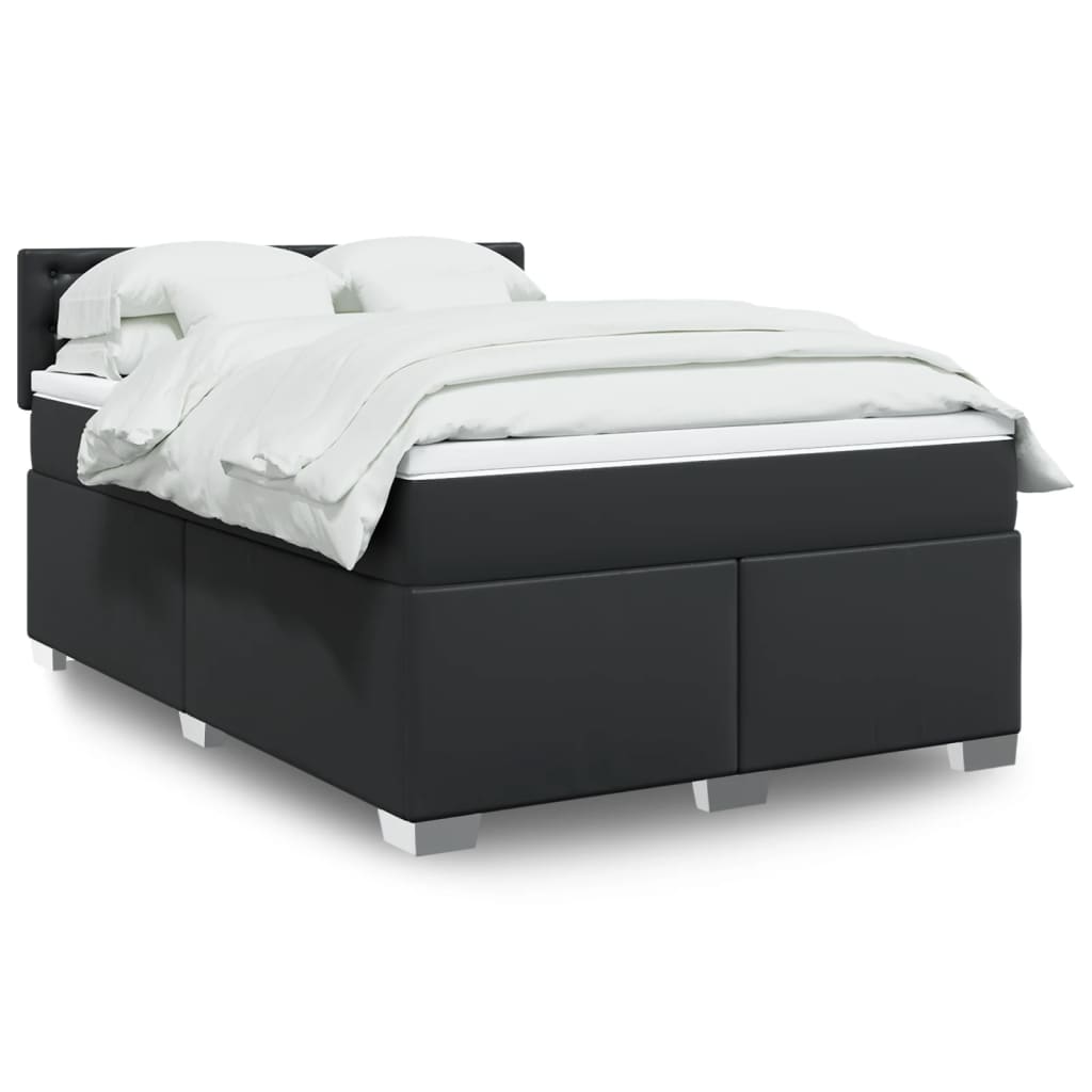 vidaXL Boxspringbett mit Matratze Schwarz 140x190 cm Kunstleder