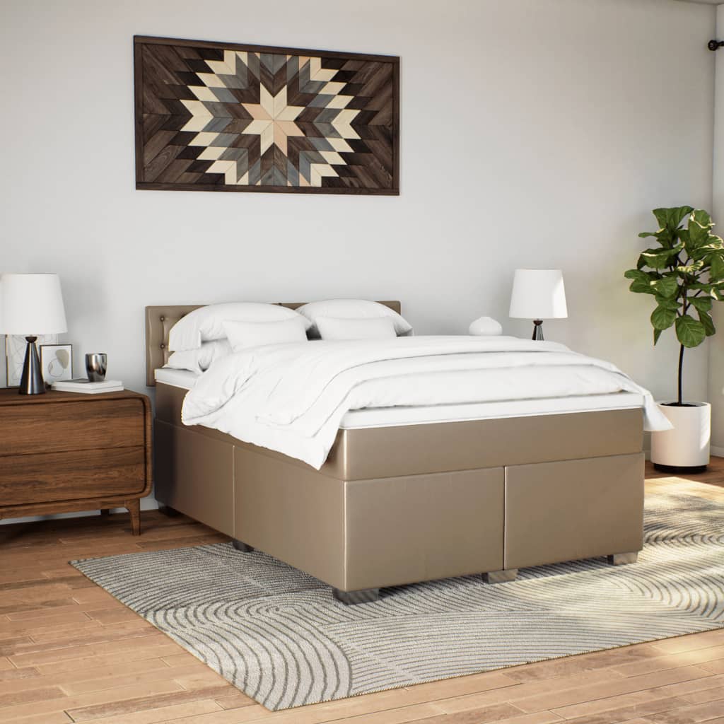 vidaXL Boxspring met matras kunstleer cappuccinokleurig 140x190 cm afbeelding