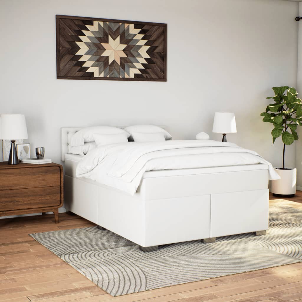 vidaXL Boxspring met matras kunstleer wit 140x200 cm afbeelding