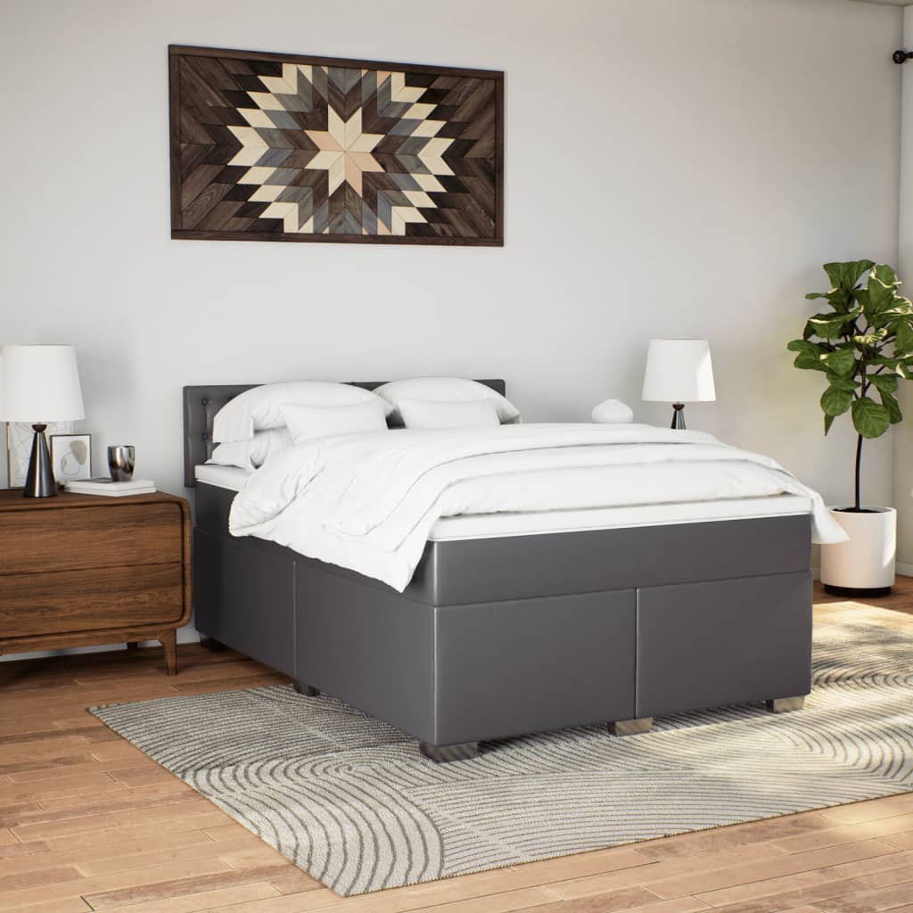 vidaXL Boxspring met matras kunstleer grijs 140x200 cm afbeelding