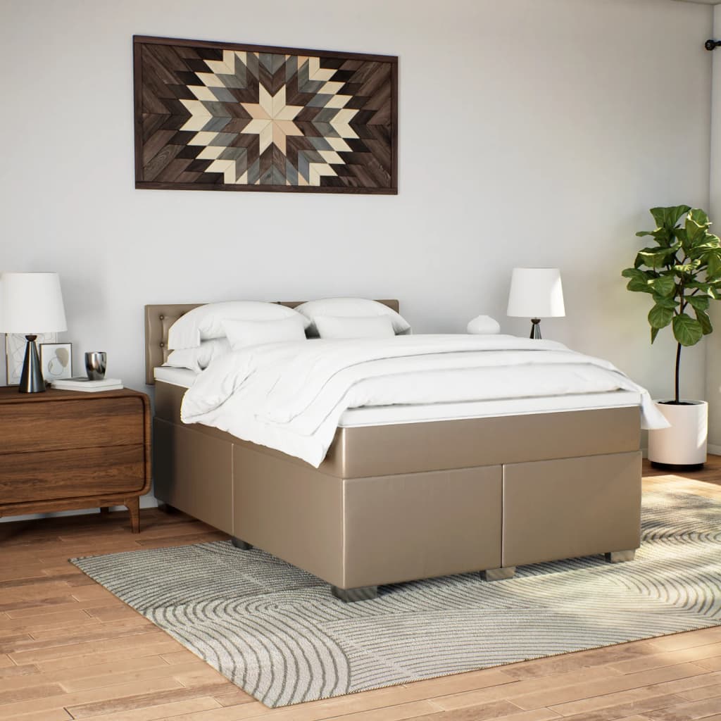 vidaXL Boxspring met matras kunstleer cappuccinokleurig 140x200 cm afbeelding
