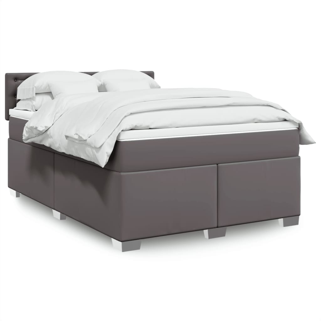 vidaXL Boxspringbett mit Matratze Grau 160x200 cm Kunstleder