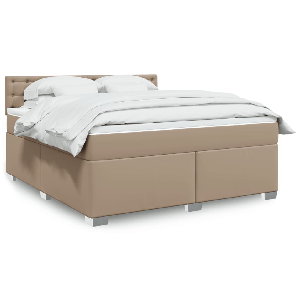 vidaXL Pat box spring cu saltea, cappuccino, 180x200cm piele ecologică