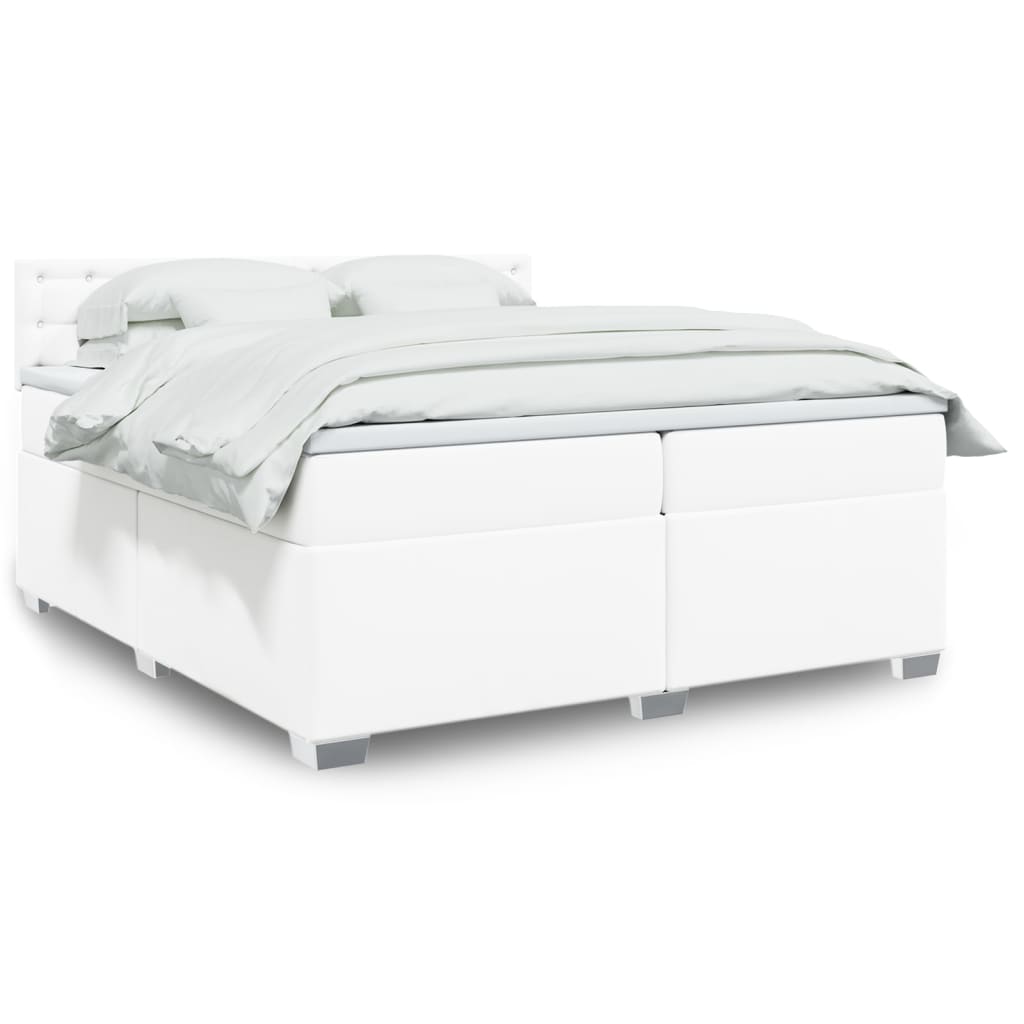 vidaXL Pat box spring cu saltea, alb, 200x200 cm, piele ecologică