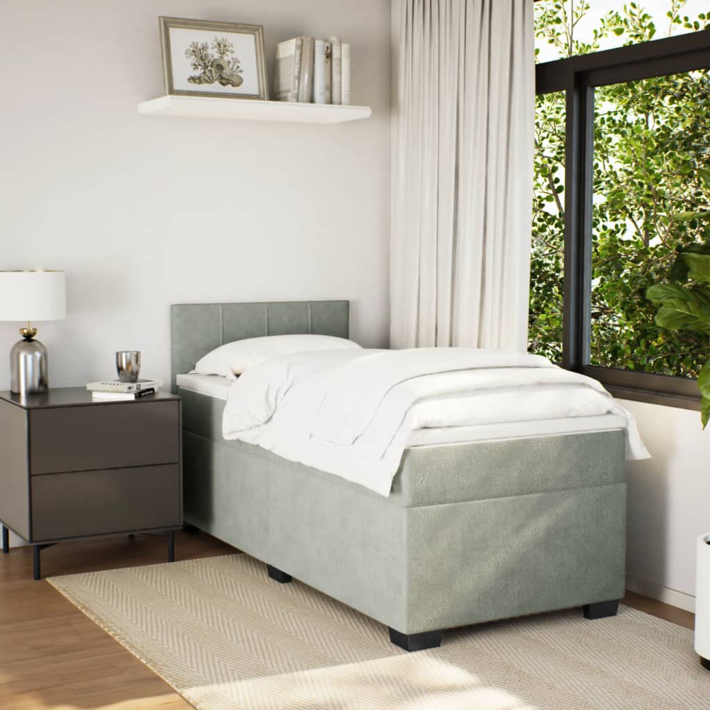 vidaXL Boxspring met matras fluweel lichtgrijs 80x200 cm grijs, foto 2