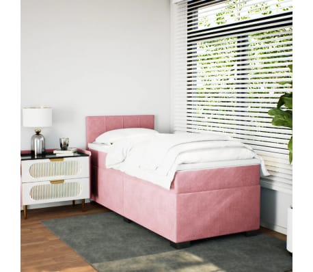 vidaXL Lova su spyruoklėmis ir čiužiniu, rožinė, 80x200cm, aksomas