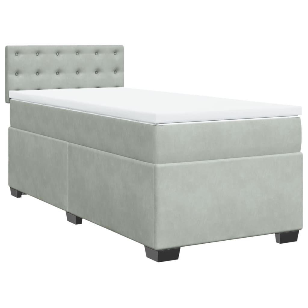vidaXL Boxspring met matras fluweel lichtgrijs 80x200 cm grijs, foto 3