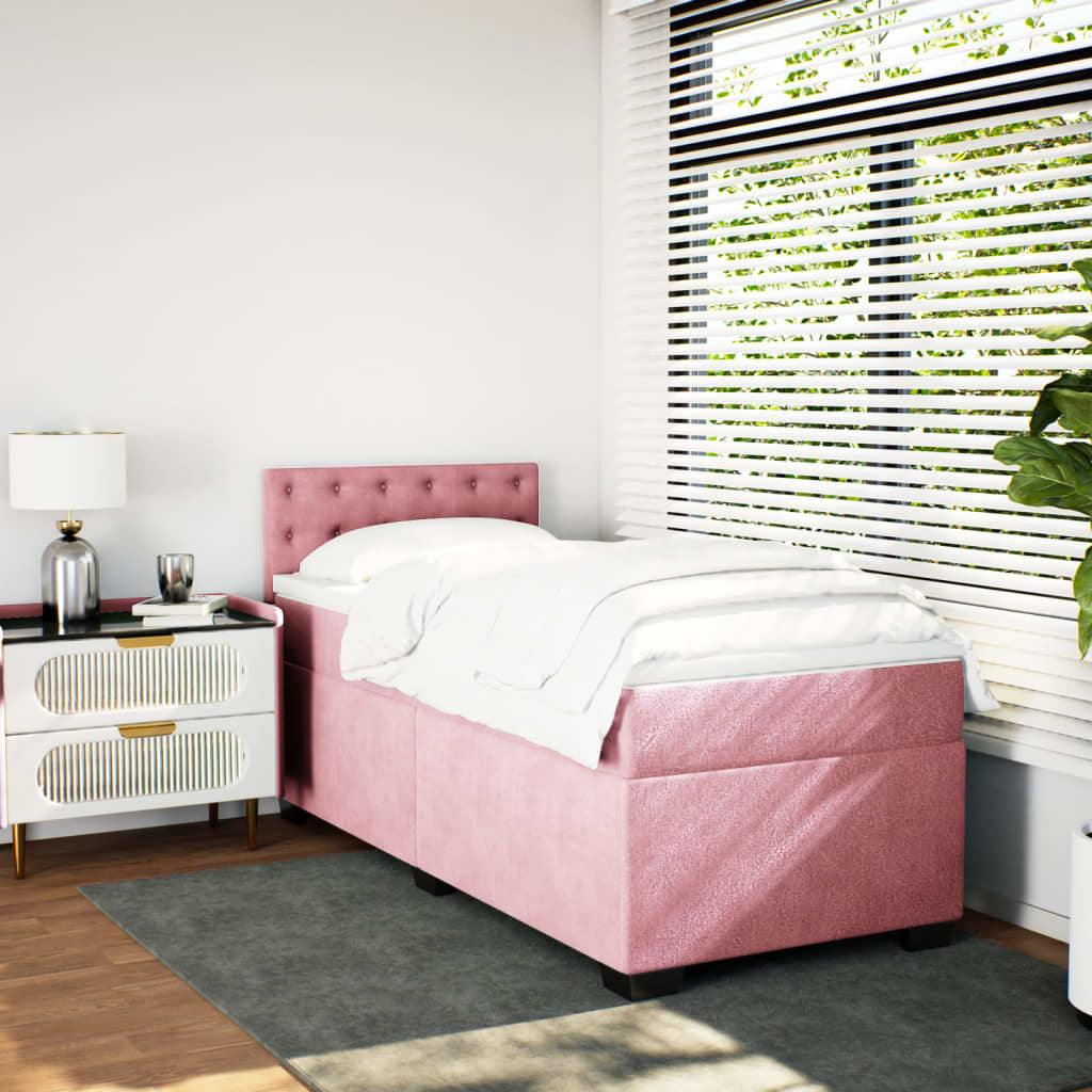 vidaXL Box Spring Bed with Mattress Pink 80x200 cm Velvet