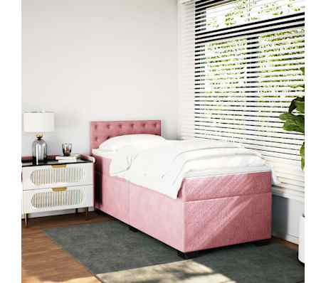 vidaXL Boxspring met matras fluweel roze 80x200 cm