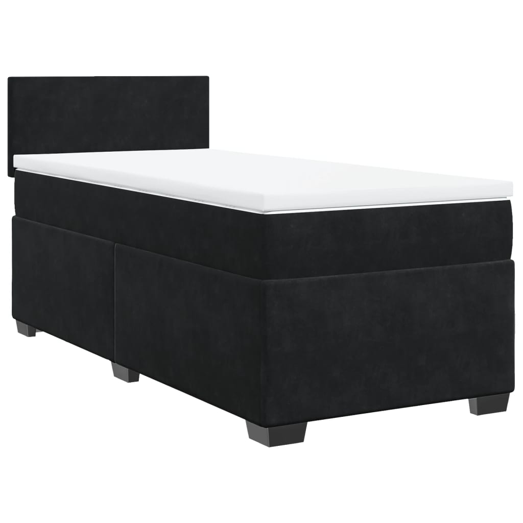 vidaXL Pat box spring cu saltea, negru, 90x190 cm, catifea