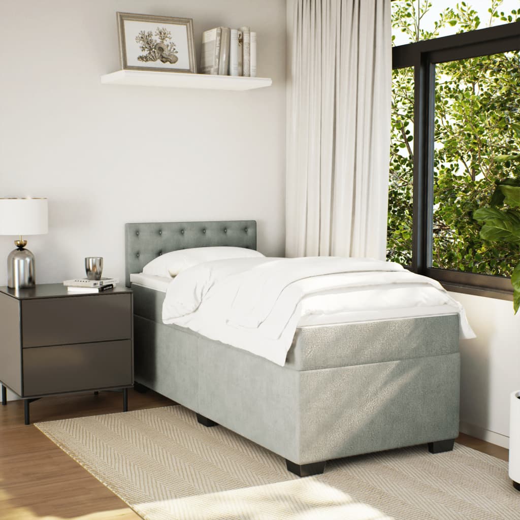 vidaXL Boxspring met matras fluweel lichtgrijs 90x190 cm afbeelding