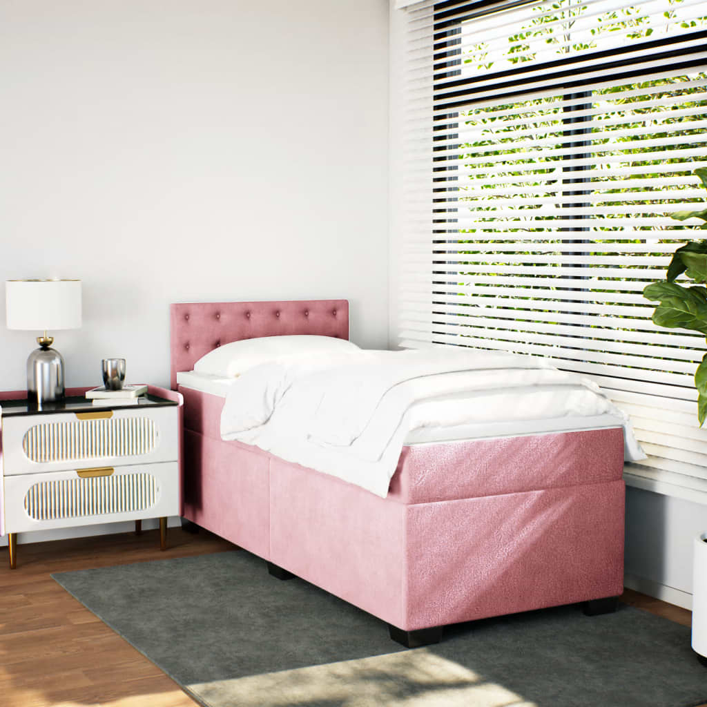 vidaXL Boxspring met matras fluweel roze 90x190 cm afbeelding