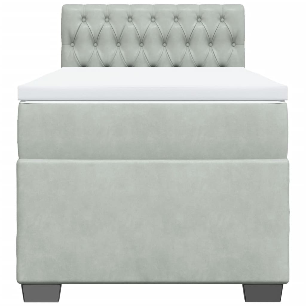 vidaXL Boxspring met matras fluweel lichtgrijs 90x190 cm grijs, foto 4