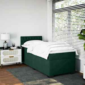 Box spring postel s matrací tmavě zelená 90x190 cm samet - obrázek 3