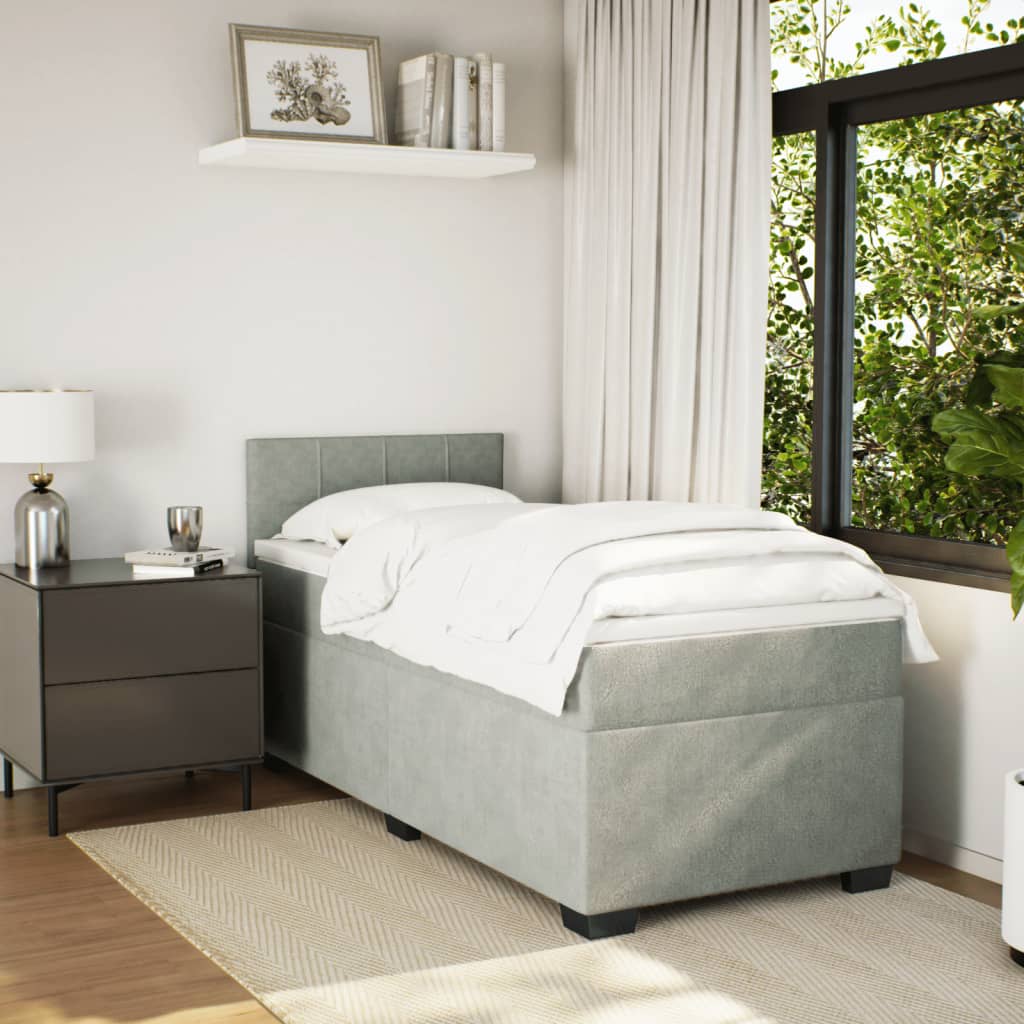 vidaXL Boxspring met matras fluweel lichtgrijs 90x190 cm grijs, foto 2