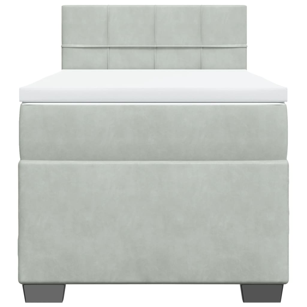 vidaXL Boxspring met matras fluweel lichtgrijs 90x190 cm grijs, foto 4
