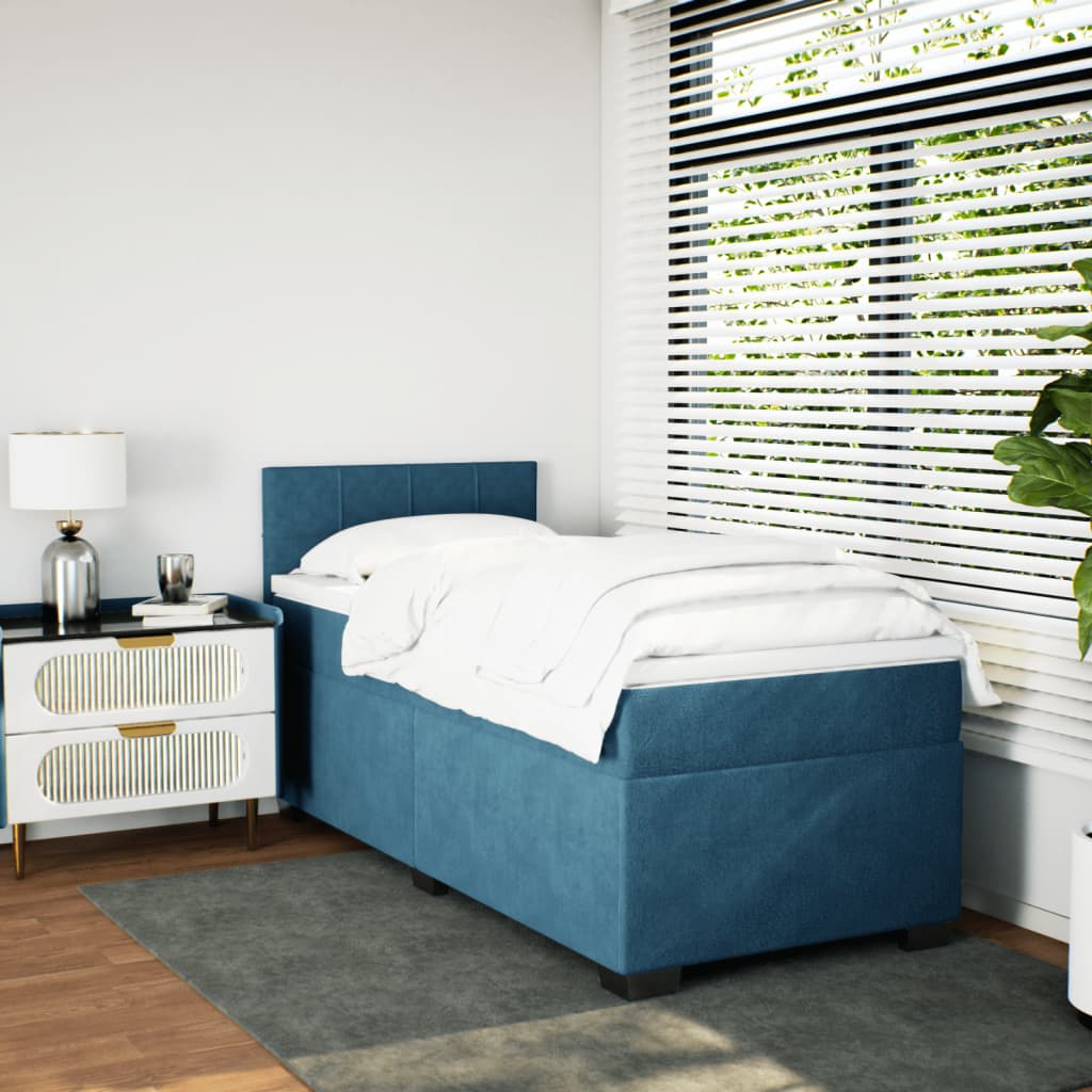 Thumbnail - vidaXL Boxspringbett mit Matratze Dunkelblau 90x190 cm Samt