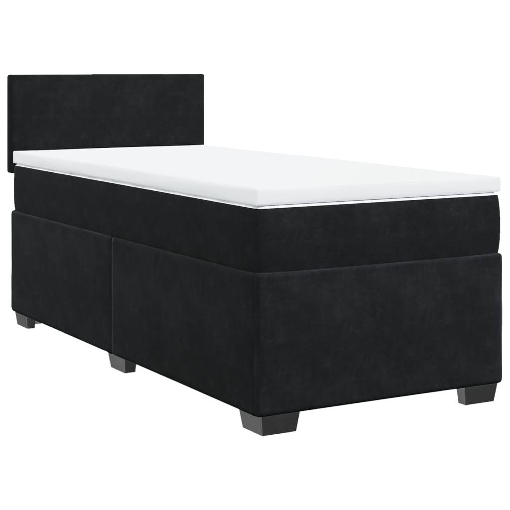 vidaXL Pat box spring cu saltea, negru, 90x200 cm, catifea