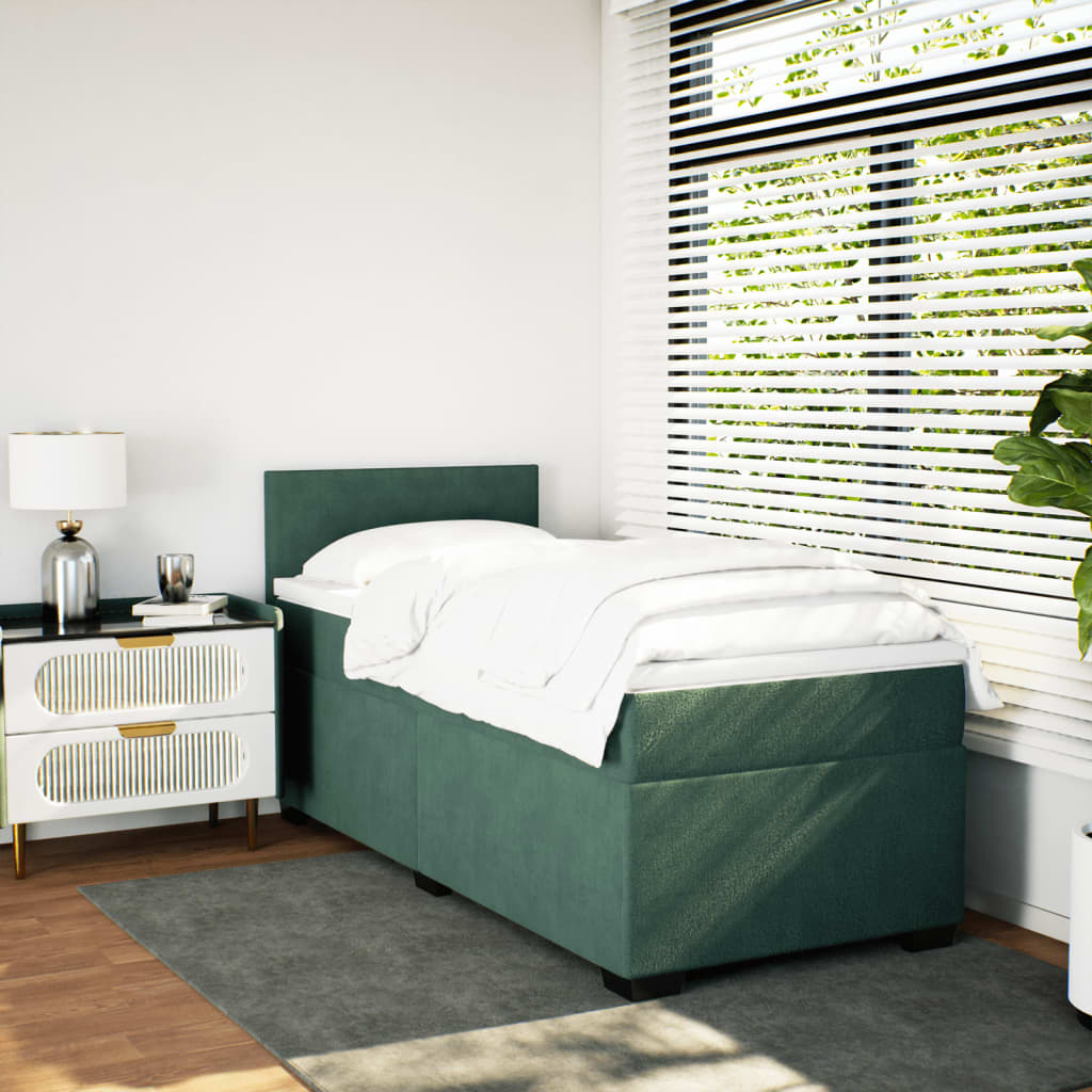 vidaXL Boxspring met matras fluweel donkergroen 90x200 cm afbeelding