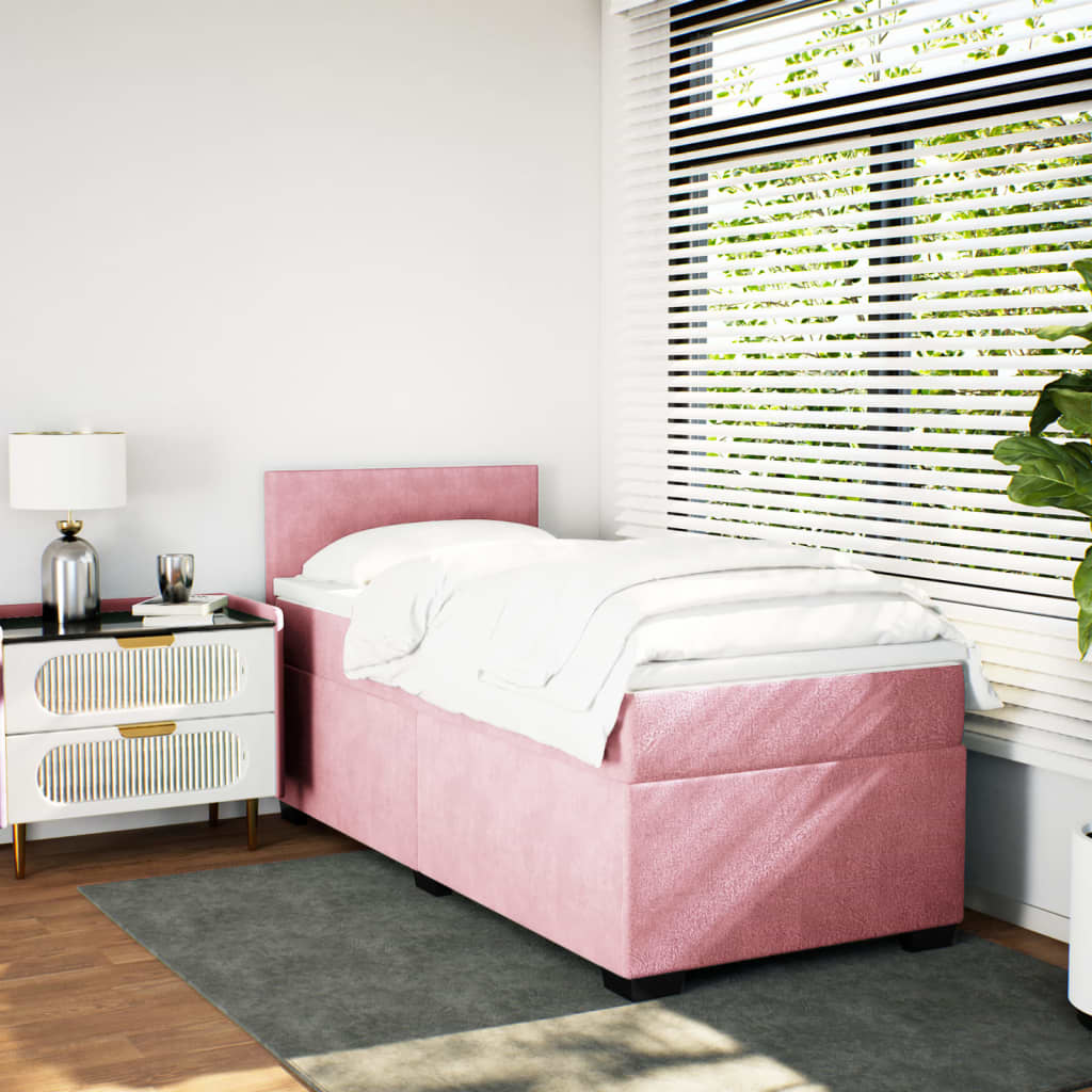vidaXL Boxspring met matras fluweel roze 90x200 cm afbeelding