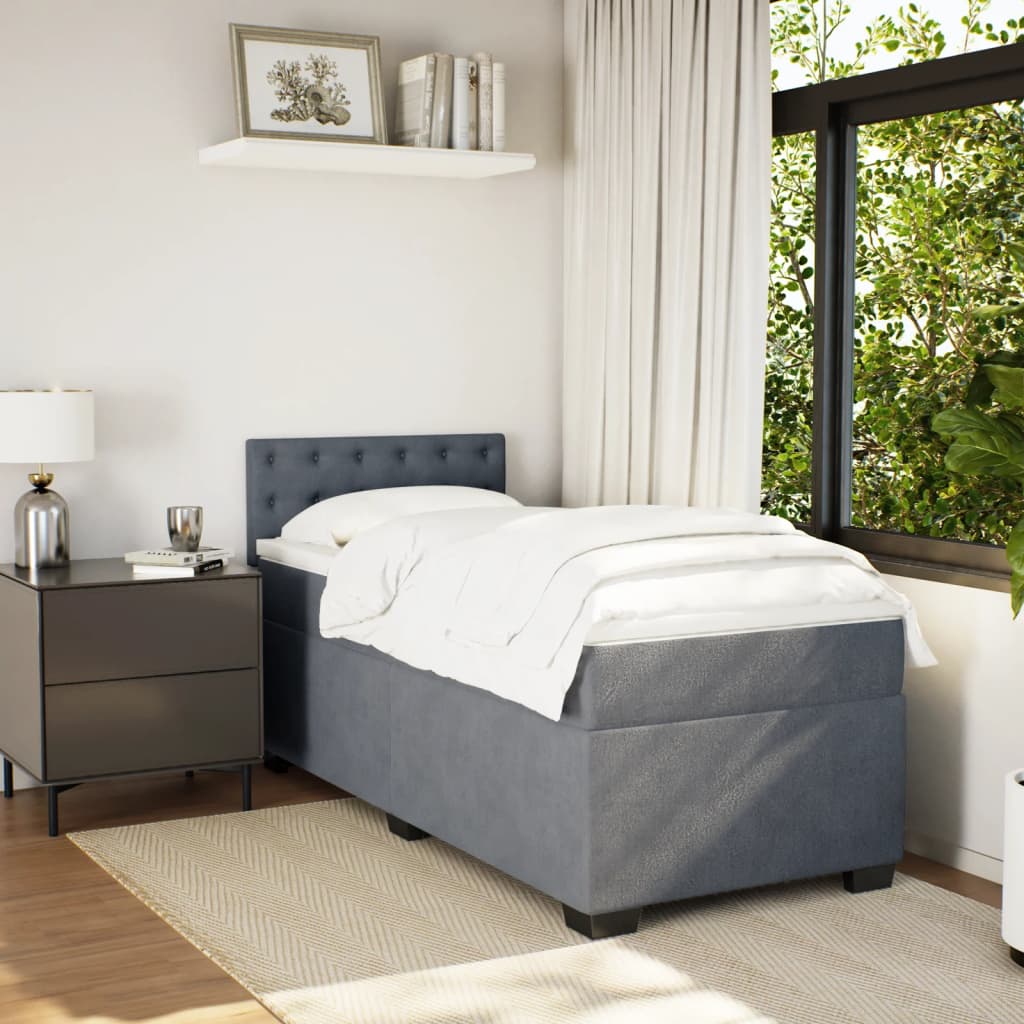 vidaXL Boxspring met matras fluweel donkergrijs 90x200 cm afbeelding