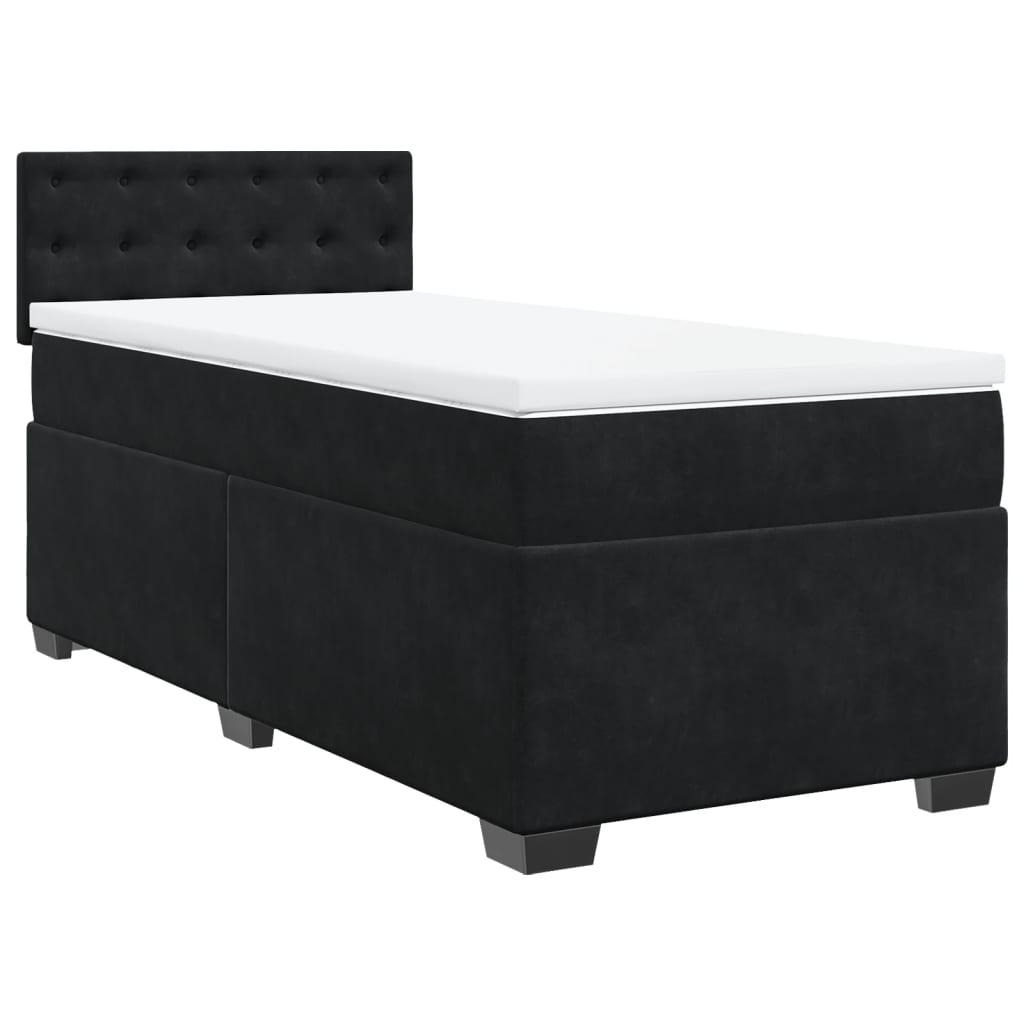 vidaXL Pat box spring cu saltea, negru, 90x200 cm, catifea
