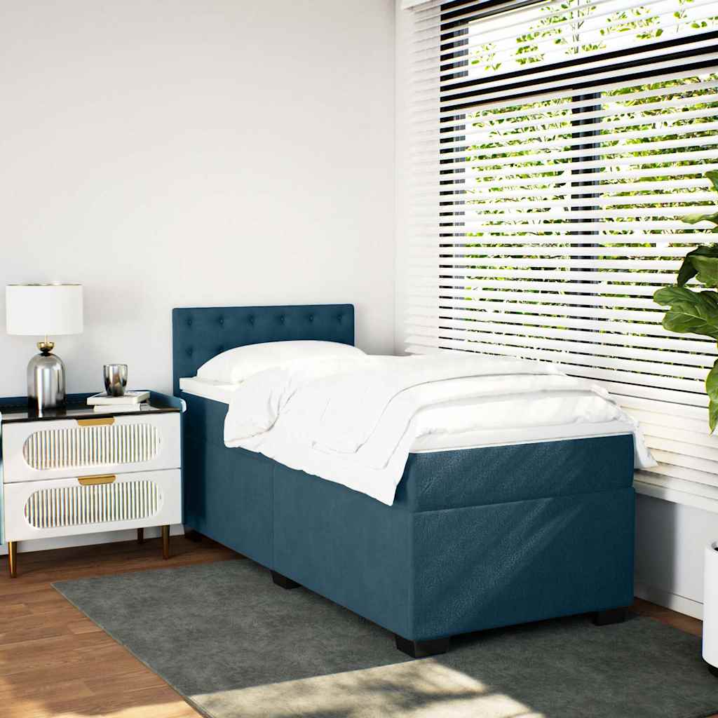 vidaXL Boxspring met matras fluweel donkerblauw 90x200 cm blauw, foto 2
