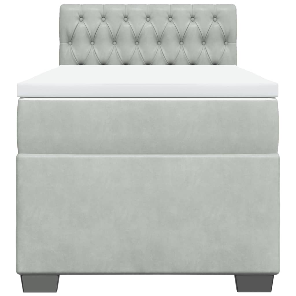 vidaXL Boxspring met matras fluweel lichtgrijs 90x200 cm grijs, foto 4