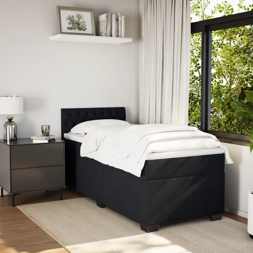 vidaXL Boxspring met matras fluweel zwart 90x200 cm afbeelding