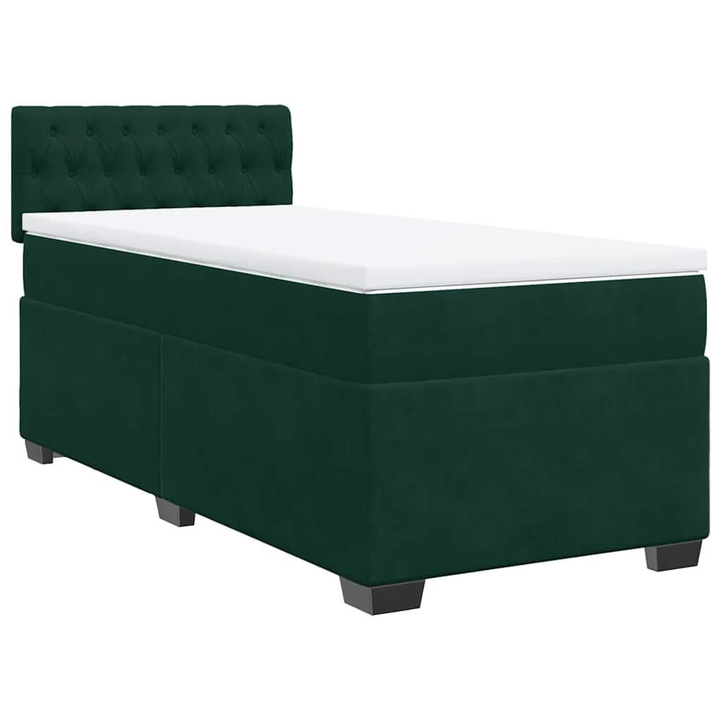 vidaXL Pat box spring cu saltea, verde închis, 90x200 cm, catifea