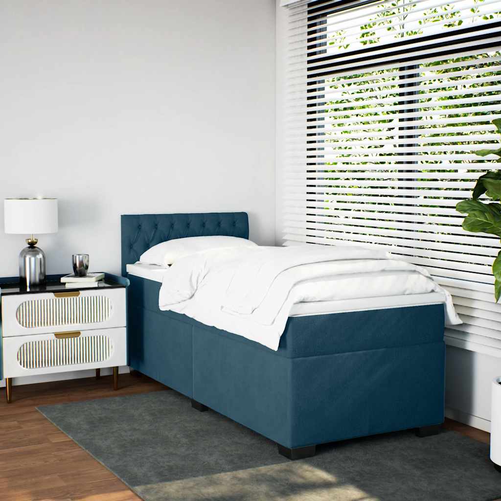 vidaXL Boxspring met matras fluweel donkerblauw 90x200 cm blauw, foto 2