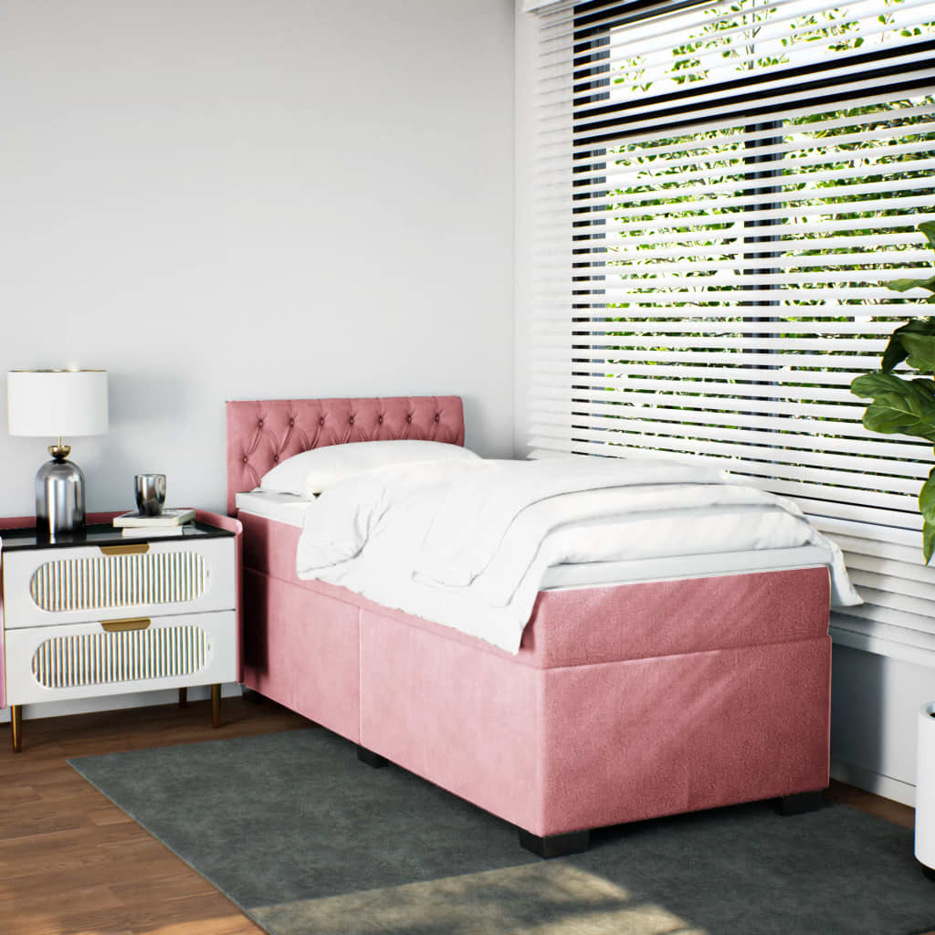 vidaXL Boxspring met matras fluweel roze 90x200 cm, foto 2
