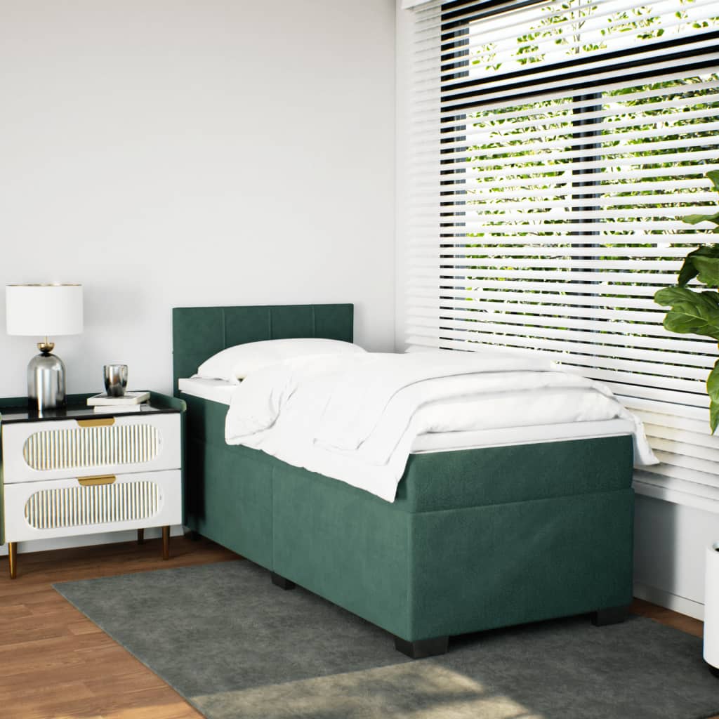 vidaXL Boxspring met matras fluweel donkergroen 90x200 cm afbeelding