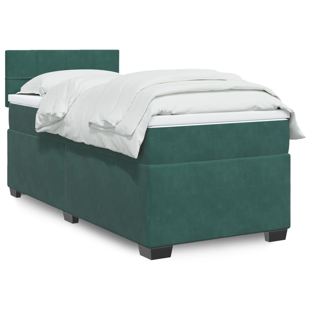 vidaXL Pat box spring cu saltea, verde închis, 90x200 cm, catifea