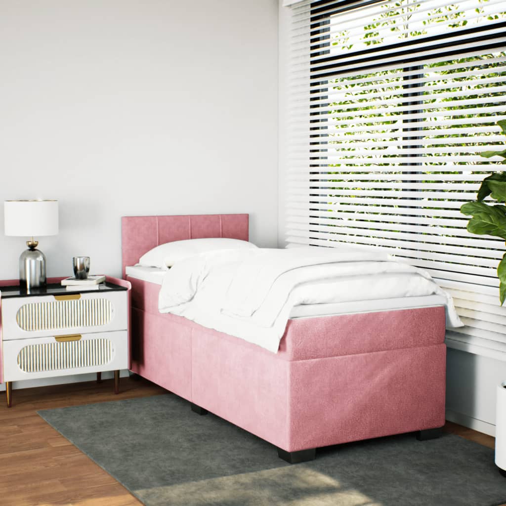 vidaXL Boxspring met matras fluweel roze 90x200 cm afbeelding